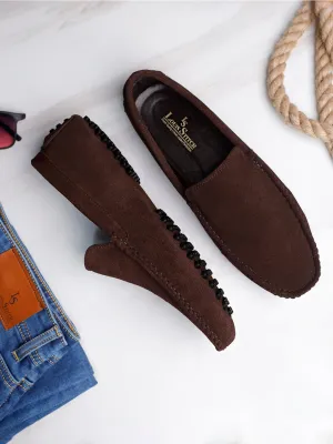 Brunette Brown Handmade Italian Suede Leather Slip-On Penny Loafers
