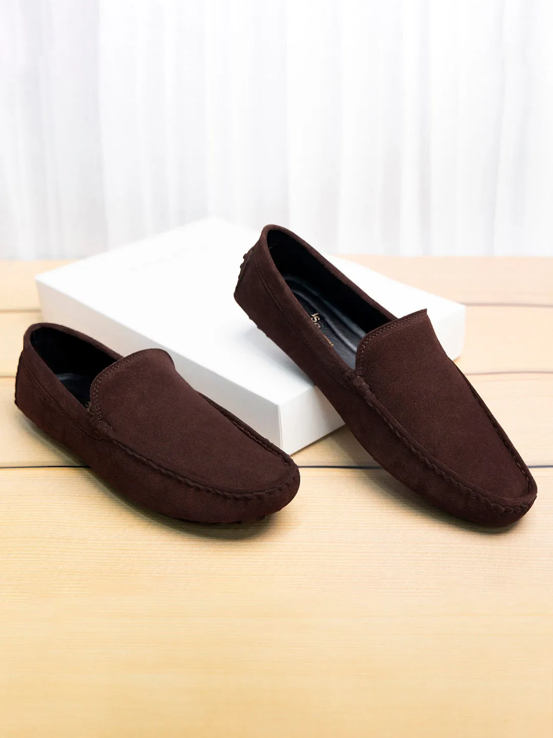 Brunette Brown Handmade Italian Suede Leather Slip-On Penny Loafers