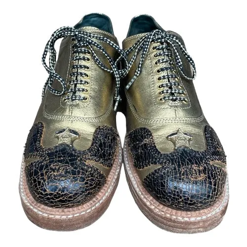 CHANEL Paris Dallas Gold Leather Lace Up Oxfords, Size 40