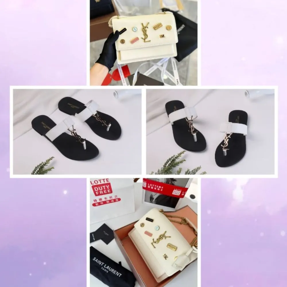 COMBO DEAL - YSL CROSS BODY BAG & YSL SLIPPERS - WHITE
