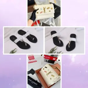 COMBO DEAL - YSL CROSS BODY BAG & YSL SLIPPERS - WHITE