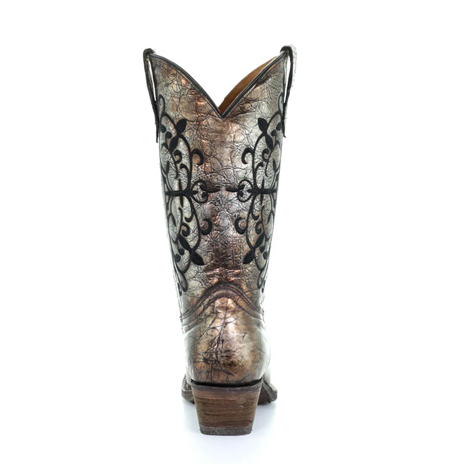Corral Boots Kids Girl Leather Black Stitch Bronze Cowgirl
