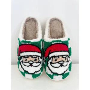 Festive Santa Green Checkered Cozy Slippers