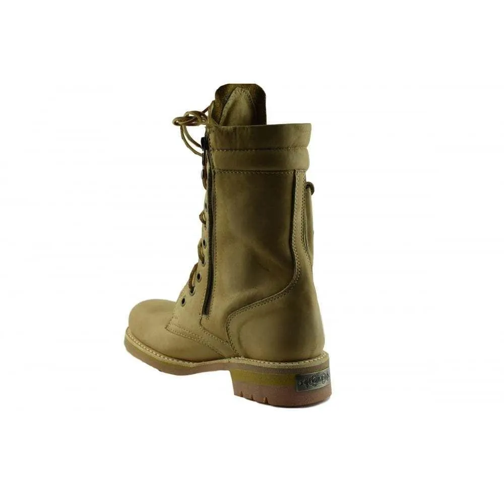 Loblan 2024 Tan Beige Biker Boots Combat Military Lace Up Handmade Side Pocket