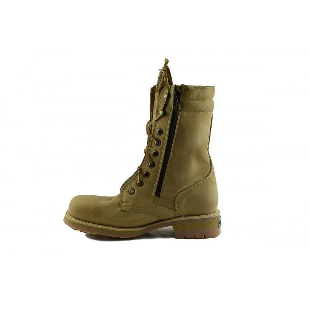 Loblan 2024 Tan Beige Biker Boots Combat Military Lace Up Handmade Side Pocket