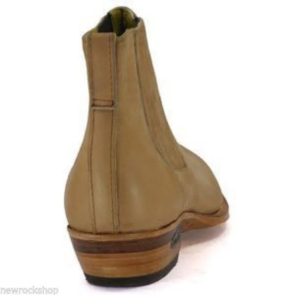 Loblan 298 Tan Beige Leather Men'S Short Boots Classic Ankle Cowboy Pointed Boot