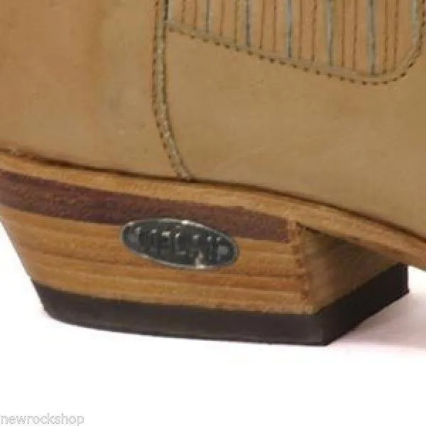 Loblan 298 Tan Beige Leather Men'S Short Boots Classic Ankle Cowboy Pointed Boot