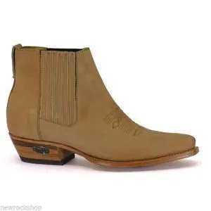 Loblan 298 Tan Beige Leather Men'S Short Boots Classic Ankle Cowboy Pointed Boot