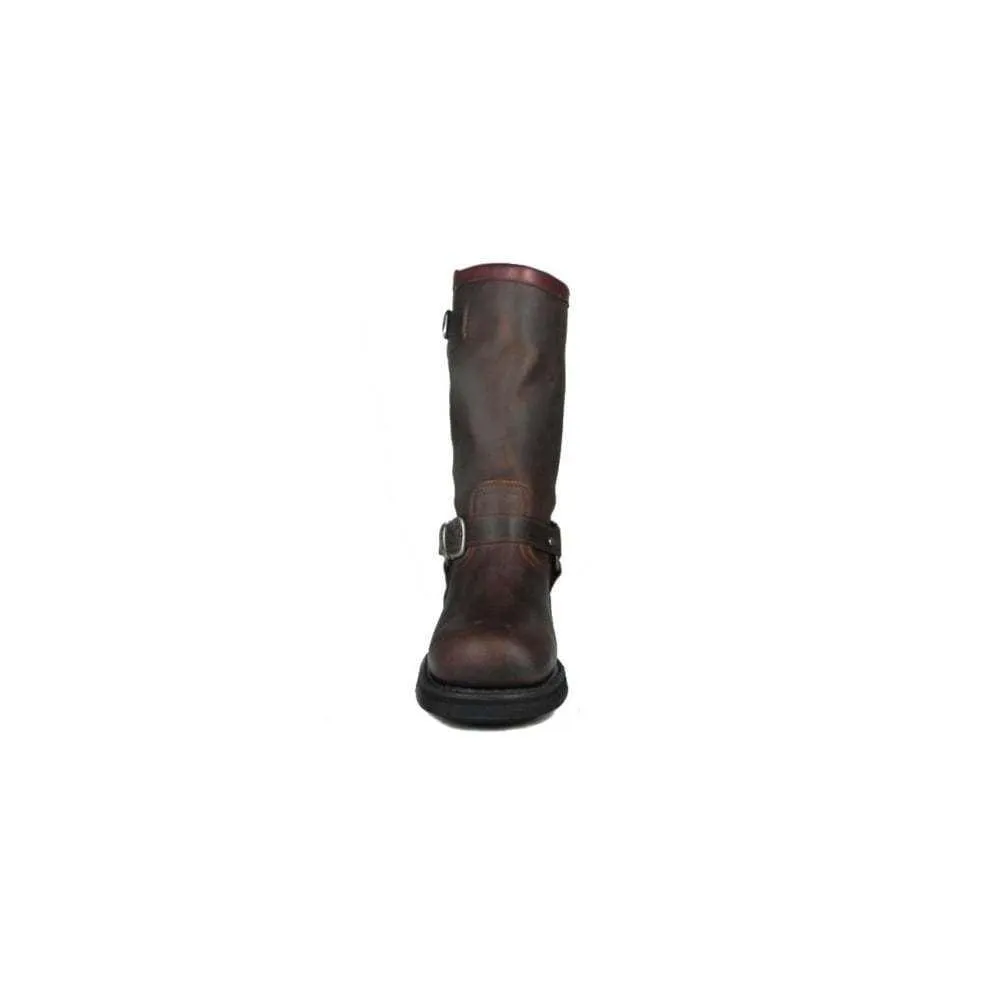 Loblan 501 Brown Waxy Leather Mens Biker Bike Boots Classic Round Toe Hand Made