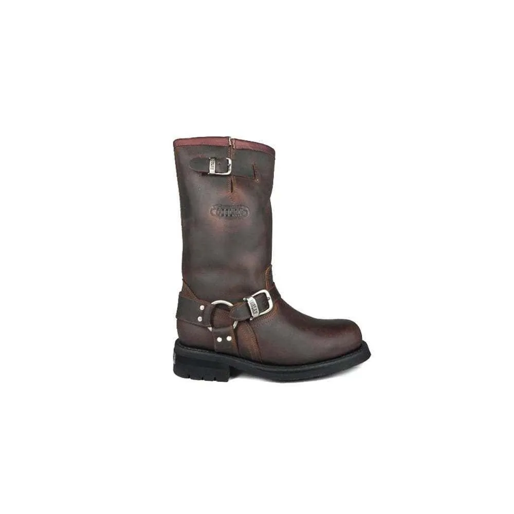 Loblan 501 Brown Waxy Leather Mens Biker Bike Boots Classic Round Toe Hand Made