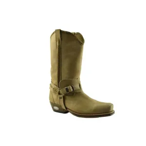 Loblan 548 Tan Beige Leather Mens Cowboy Boots Biker Square Chisel Toe Western