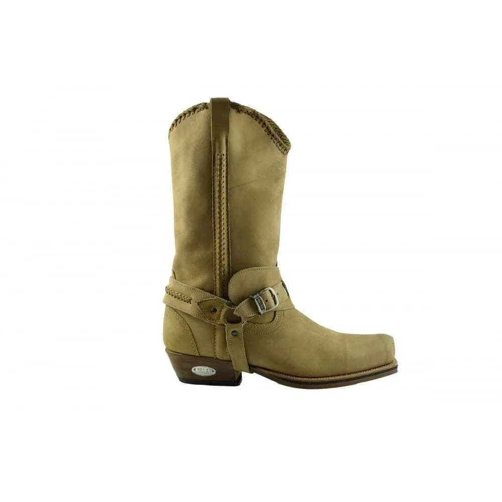 Loblan 548 Tan Beige Leather Mens Cowboy Boots Biker Square Chisel Toe Western