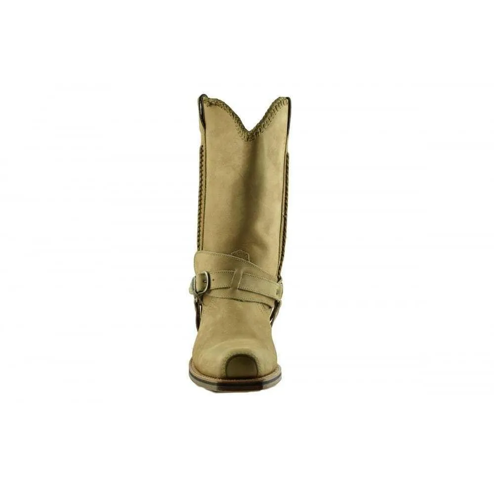 Loblan 548 Tan Beige Leather Mens Cowboy Boots Biker Square Chisel Toe Western