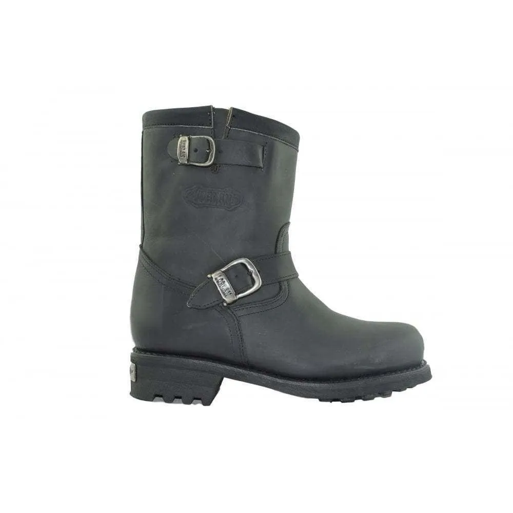 Loblan 584 Black Leather Biker Boots Original Bike Round Toe Western Boot
