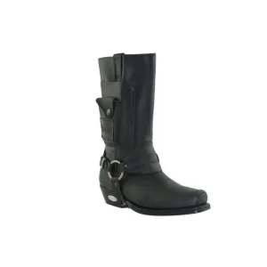 Loblan 620 Black Waxy Leather Men Cowboy Western Boots Square Chisel Toe Pocket