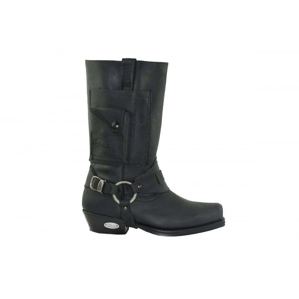 Loblan 620 Black Waxy Leather Men Cowboy Western Boots Square Chisel Toe Pocket