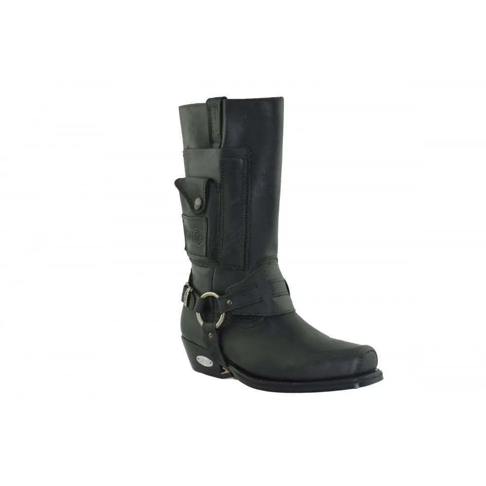 Loblan 620 Black Waxy Leather Men Cowboy Western Boots Square Chisel Toe Pocket