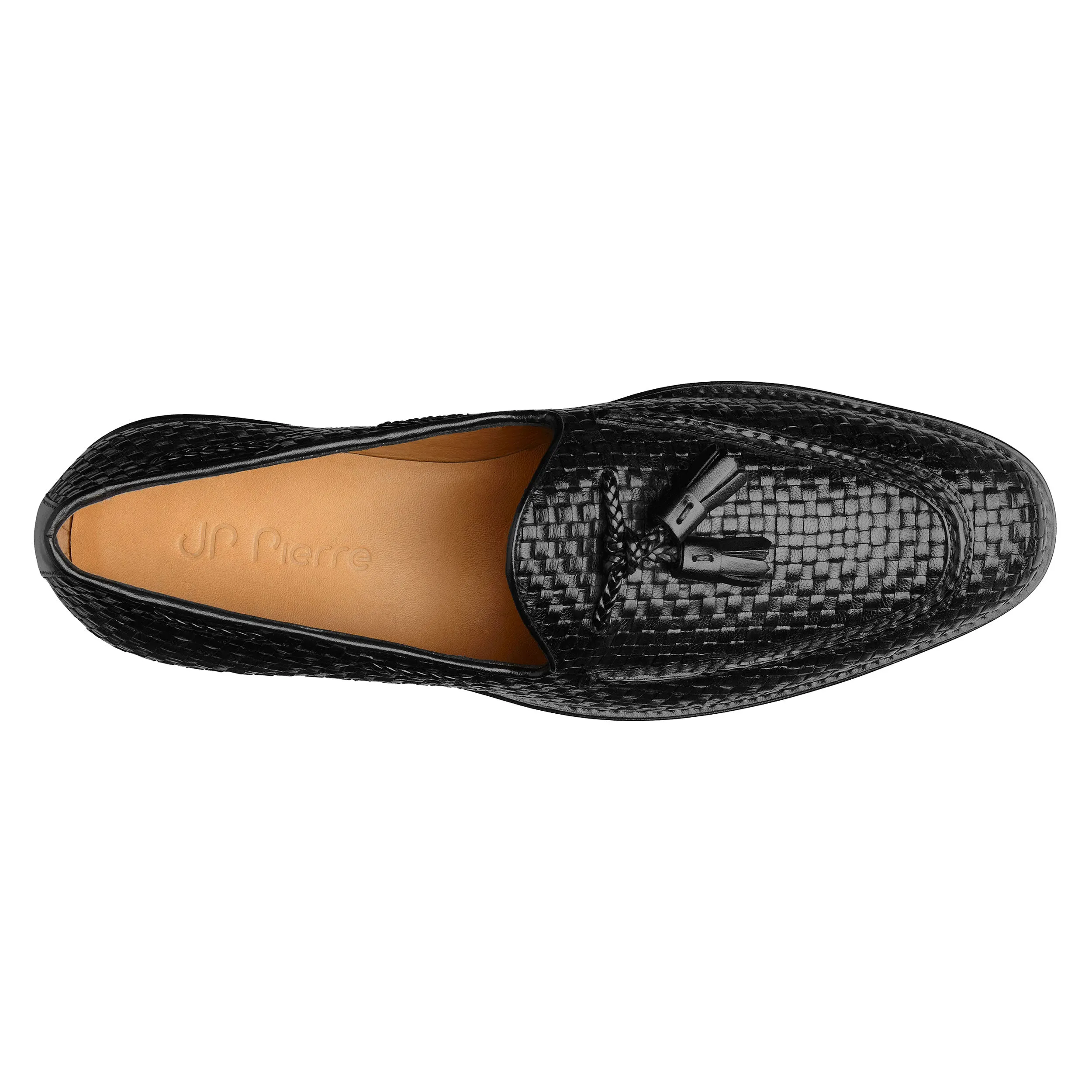 Men´s black braided leather tassel welted loafers
