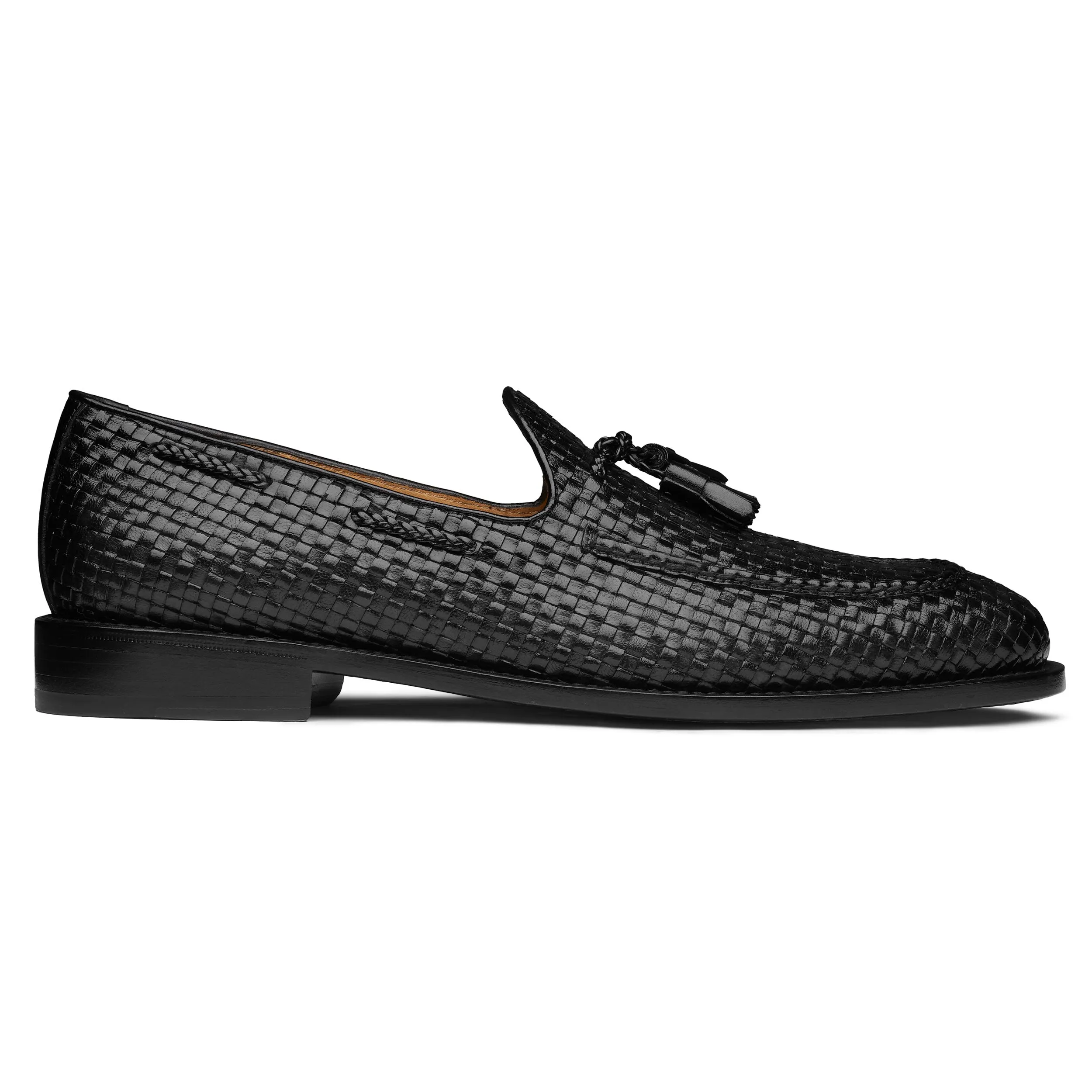 Men´s black braided leather tassel welted loafers
