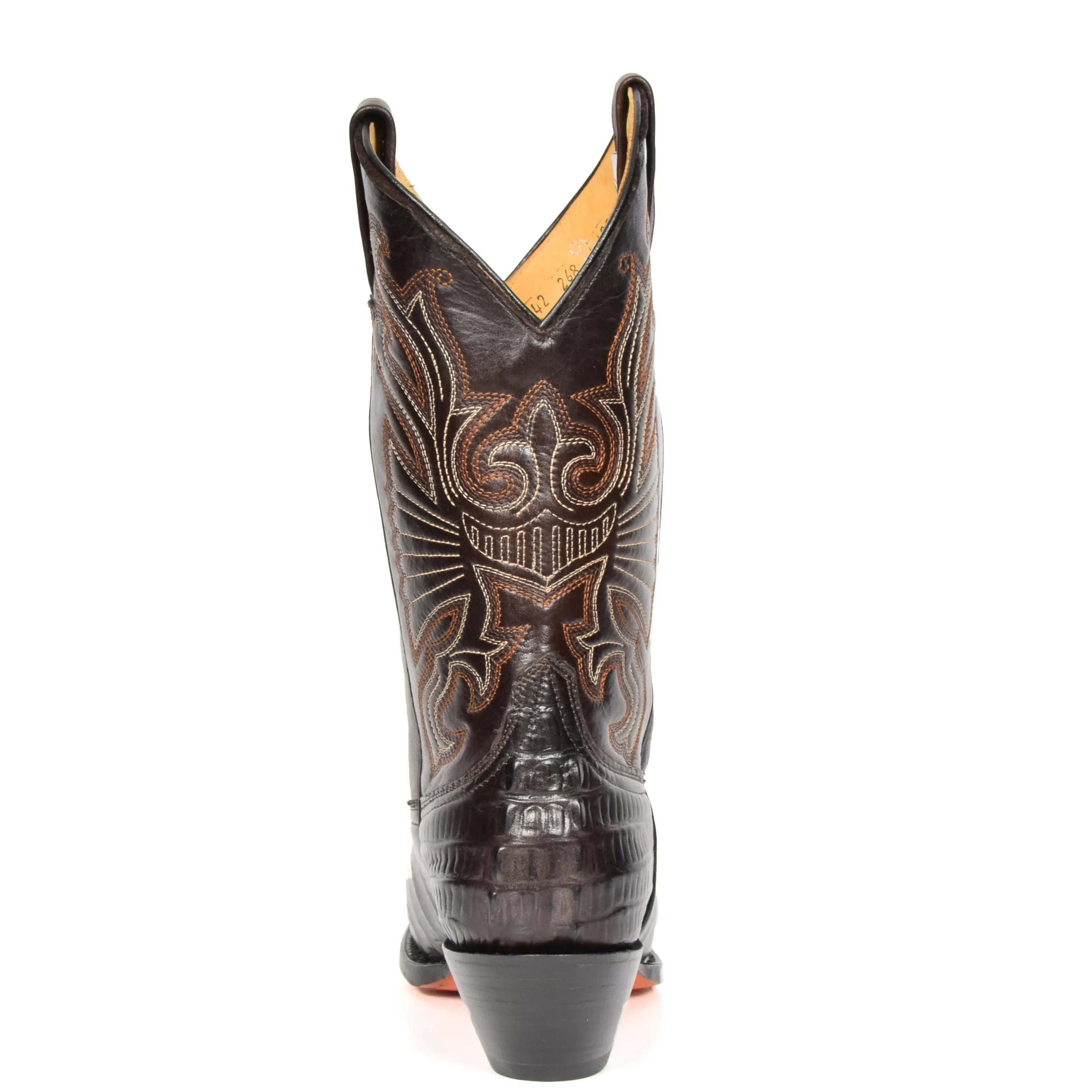 Real Leather Pointed Toe Croc Print Cowboy Boots AC229 Brown