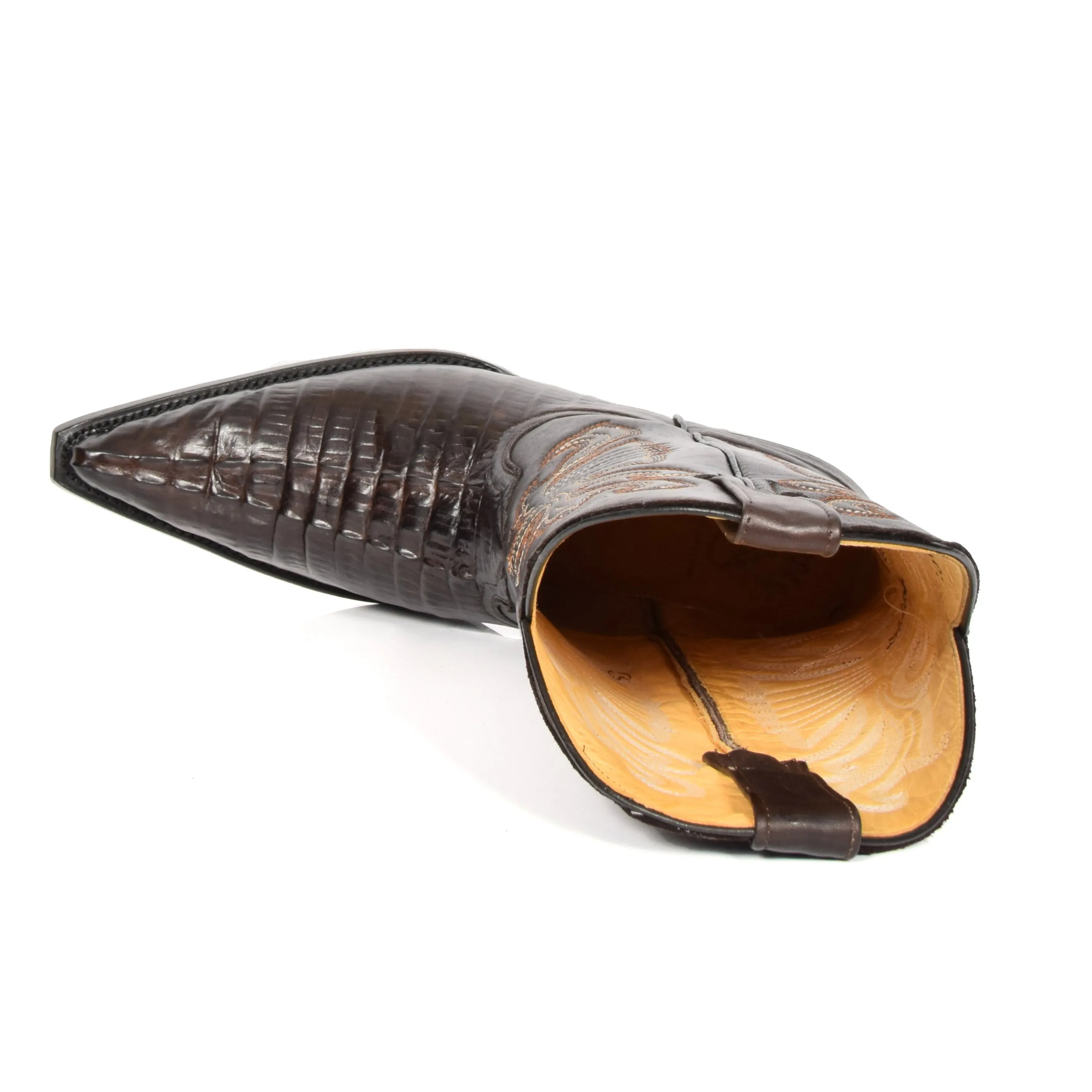 Real Leather Pointed Toe Croc Print Cowboy Boots AC229 Brown