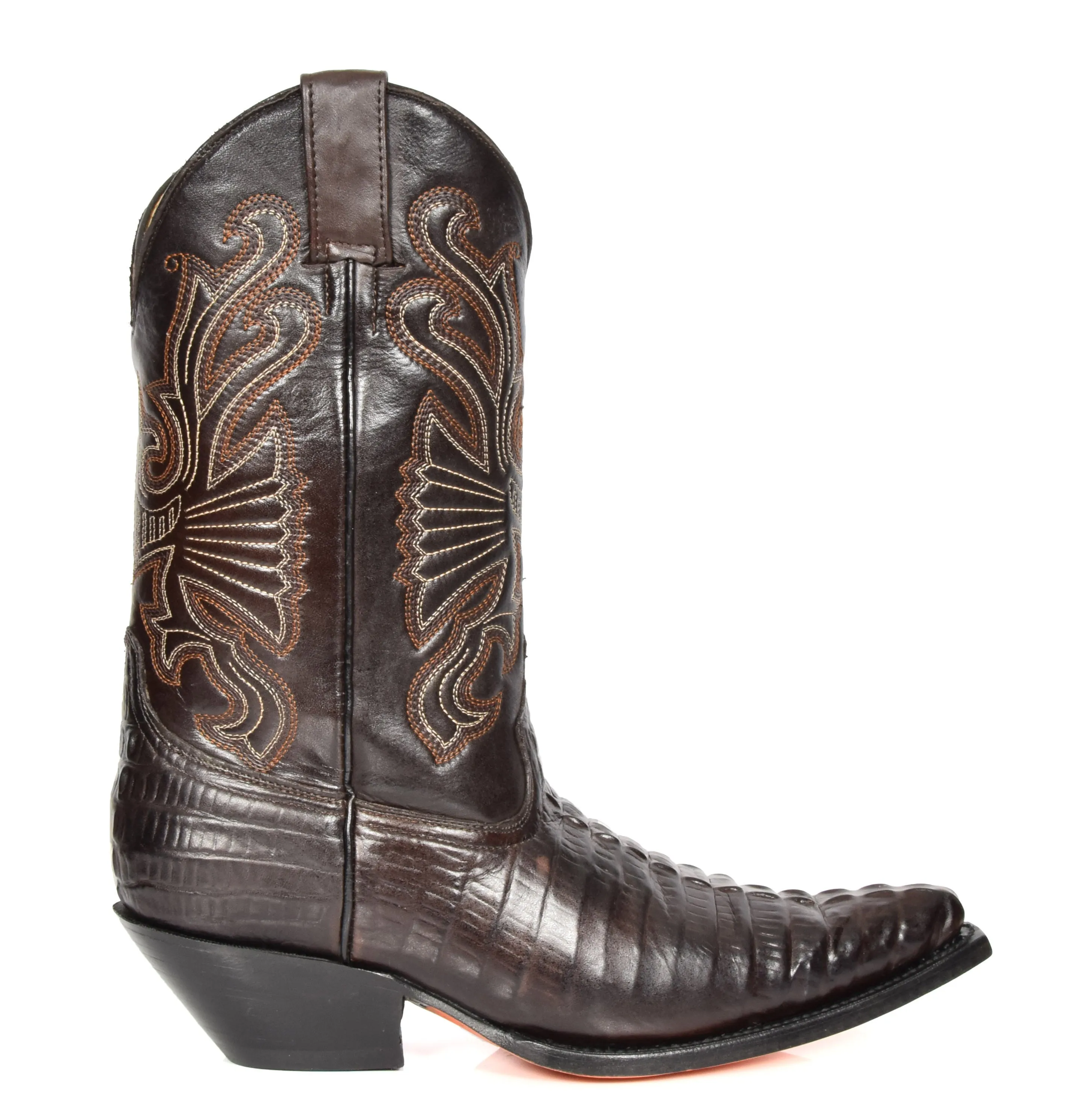 Real Leather Pointed Toe Croc Print Cowboy Boots AC229 Brown