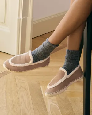 Suede Loafers Espadrilles With Faux Fur - W19LZ - Cortina Vintage Taupe