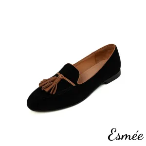 Suede Loafers with Brown Leather Tassels