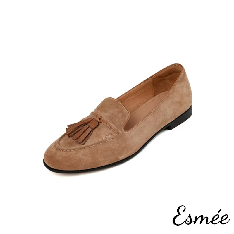 Suede Loafers with Brown Leather Tassels