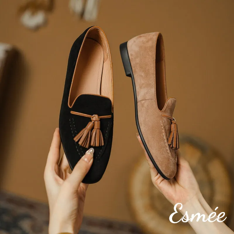 Suede Loafers with Brown Leather Tassels